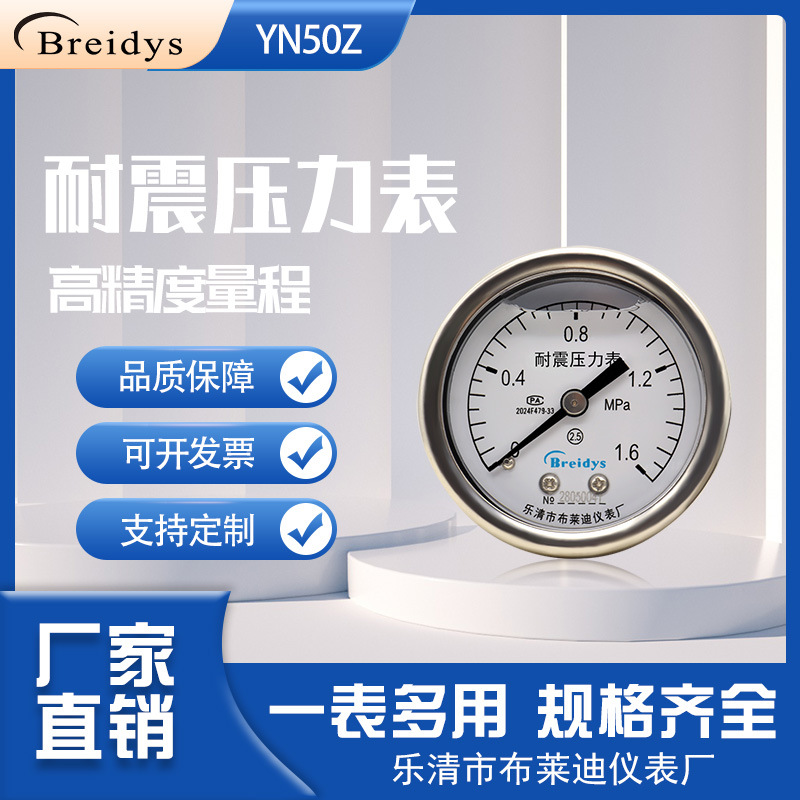 压力表YN50Z轴向耐震压力表高精度0-1.6mpa水压气压洗车机表25mpa
