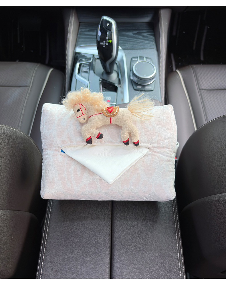 Fabric Pony Car Tissue Box with a High-End Feel, Women's Car Tissue Hanging Bag, Armrest Box In-Car Tissue Box, Hanging Type