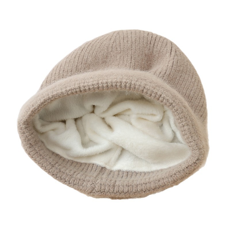 Japanse stijl voor vrouwen, herfst en winter, veelzijdige, dikke, warme, koudebestendige gebreide muts, afslankend voor het gezicht en de oren_voghion.com