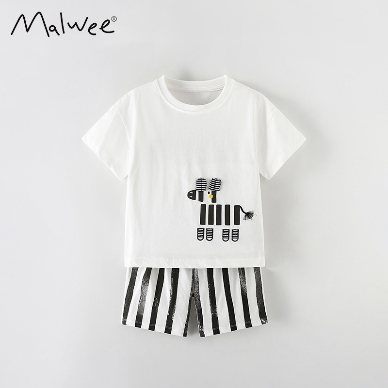 Malkw transfronterizo verano nuevo modelo europeo y americano delgado ropa infantil set infantil encantador impresión niño y medio set hombre casual