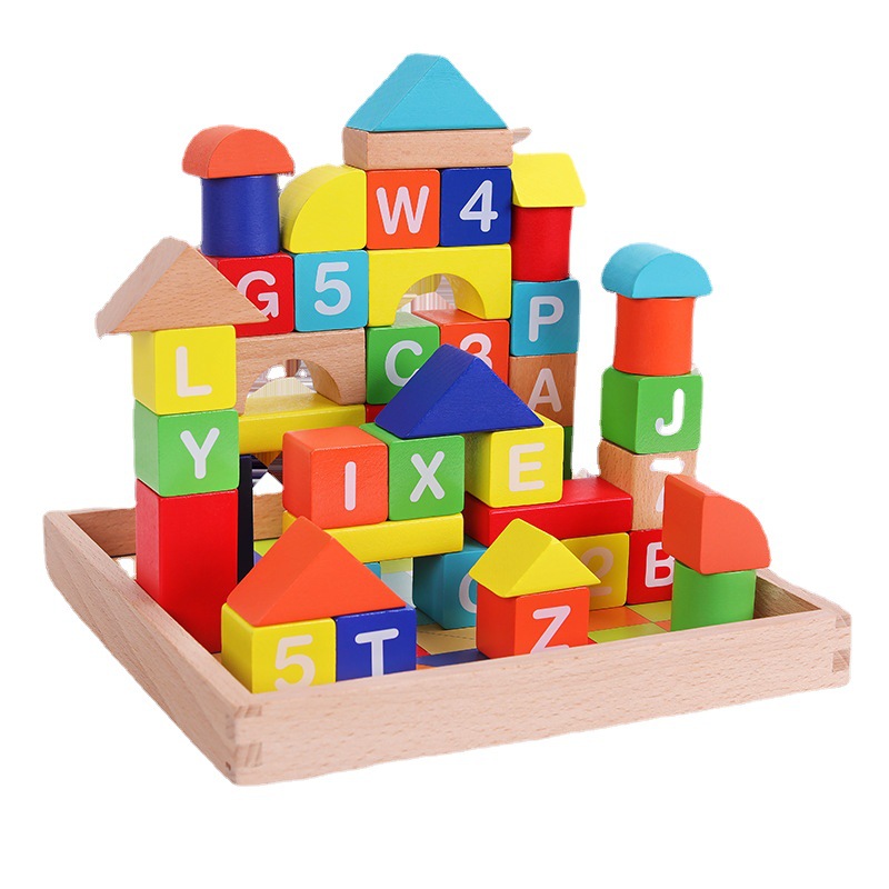 Bloques de construcción para niños de madera ensamblados juguetes para bebés inteligencia-beneficiando a 1-3 años 2 Desarrollo 6 niños y niñas en movimiento cerebral educación temprana