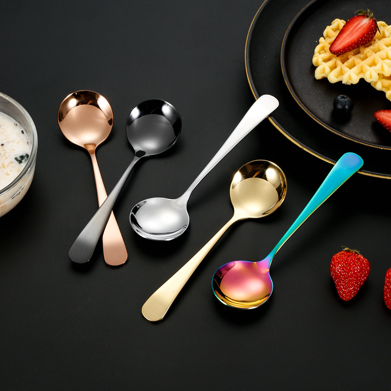 304 de acero inoxidable red cuchara roja ins cuchara de cabeza redonda engrosada hogar coreano cuchara redonda cuchara de arroz cuchara de postre
