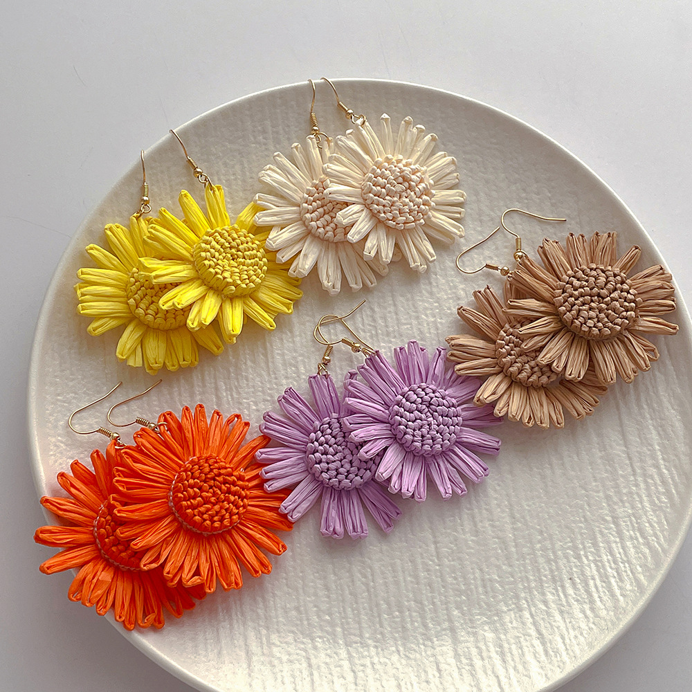 Party, Street Occasion 1 Pair Vacation Sweet Simple Style Flower Handmade Raffia Drop Earrings