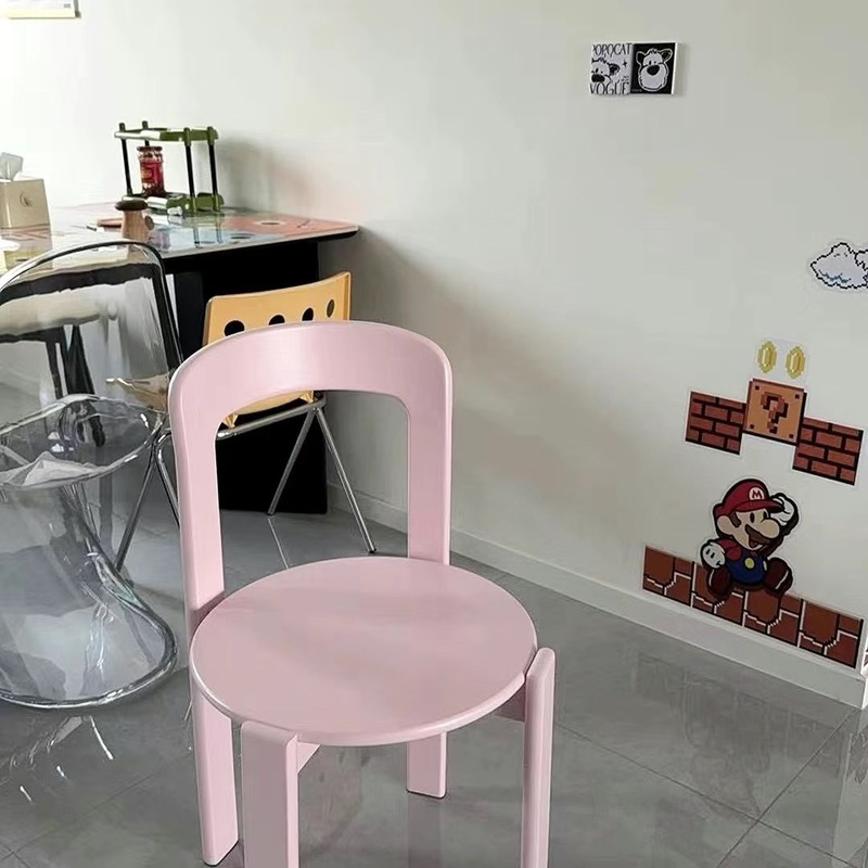北欧简约实木中古餐椅家用咖啡客厅靠背彩色rey餐椅奶茶店椅子|undefined