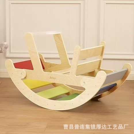 Cross-Border Wooden Rainbow Arch Rocking Chair Solid Wood Children's Entertainment Climbing Toy Kindergarten Baby Educational Toy