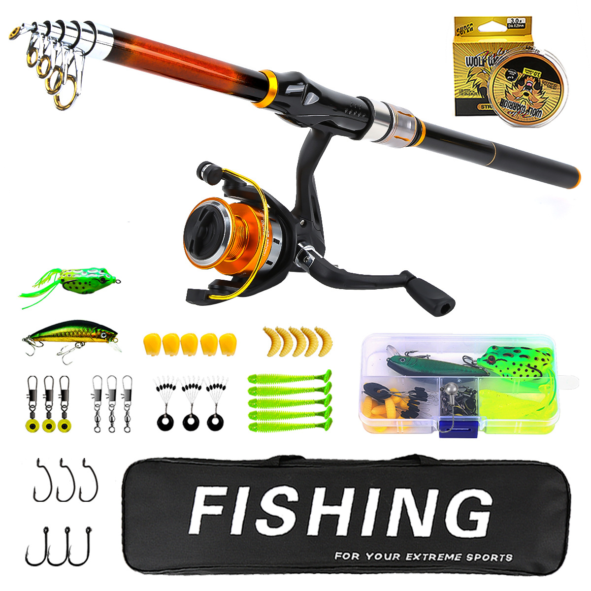 New Orange Telescopic Lure Rod Fishing Equipment One-Stop Purchase Fishing Rod Set Sea Rod Straight Handle Long Casting Rod Batch