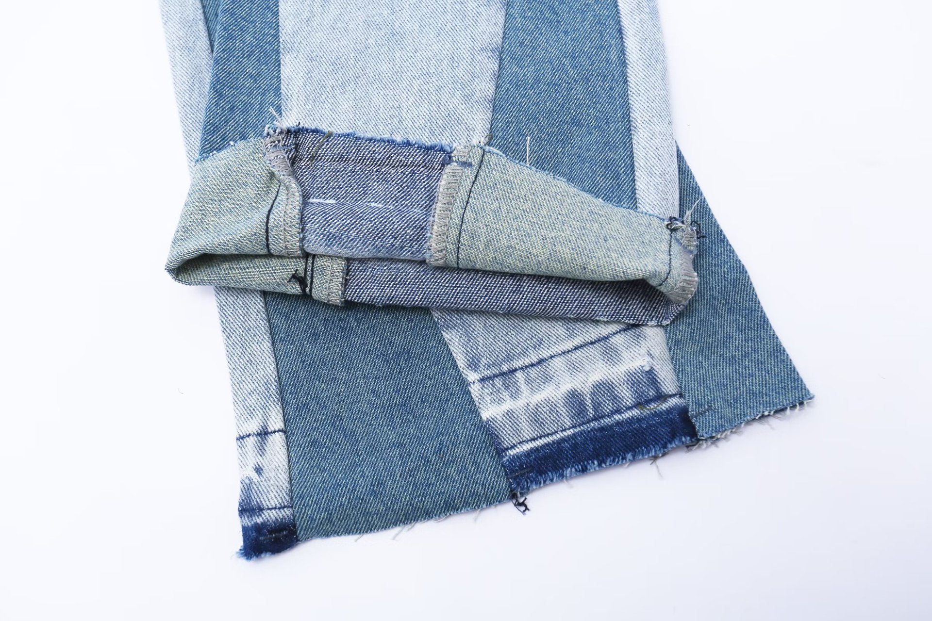 American Style Simple Vintage Color Block Denim Pants Loose Street Washed Frayed Flared Jeans_mkmklike.com