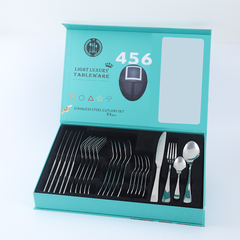 Amazon transfronteriza 1010 vajilla de acero inoxidable conjunto de 24 piezas cuchillo de filete occidental, tenedor y cuchara traje de celebridad de Internet regalo de vacaciones