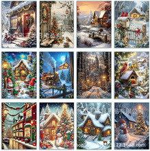 新款圣诞节钻石画5d圣诞雪景风景装饰挂画DIY圆钻满钻厂家直销