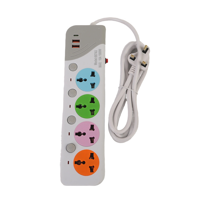 2USB + 1Type-C carga 4 enchufe de comercio exterior cuatro interruptores con bolsillo de luz indicador estándar británico estándar europeo estándar americano