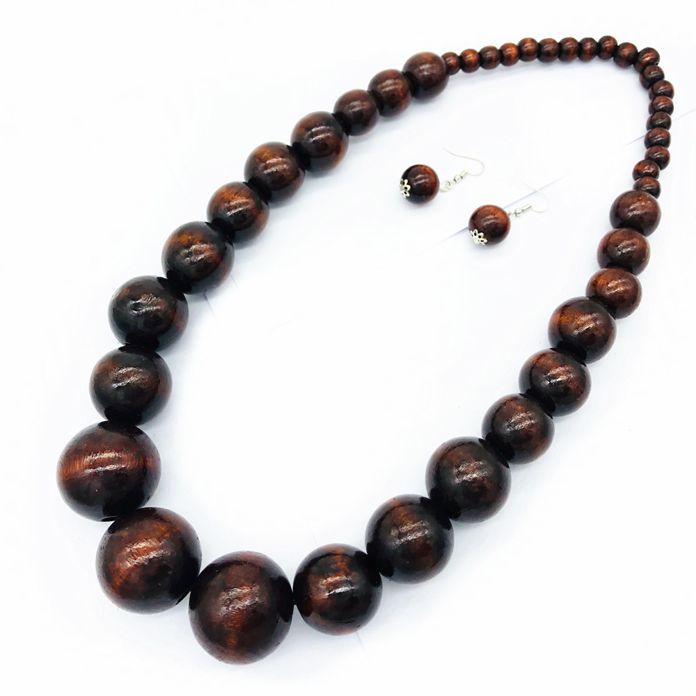133g Weight Jewelry Set Classification Earrings + Necklace Quantity Holiday, Travel Occasion Wood Material Round Pattern Women's Gender Beaded Design Casual, Simple Style Style Casual Simple Style Round Wood Beaded Women's Jewelry Set 5