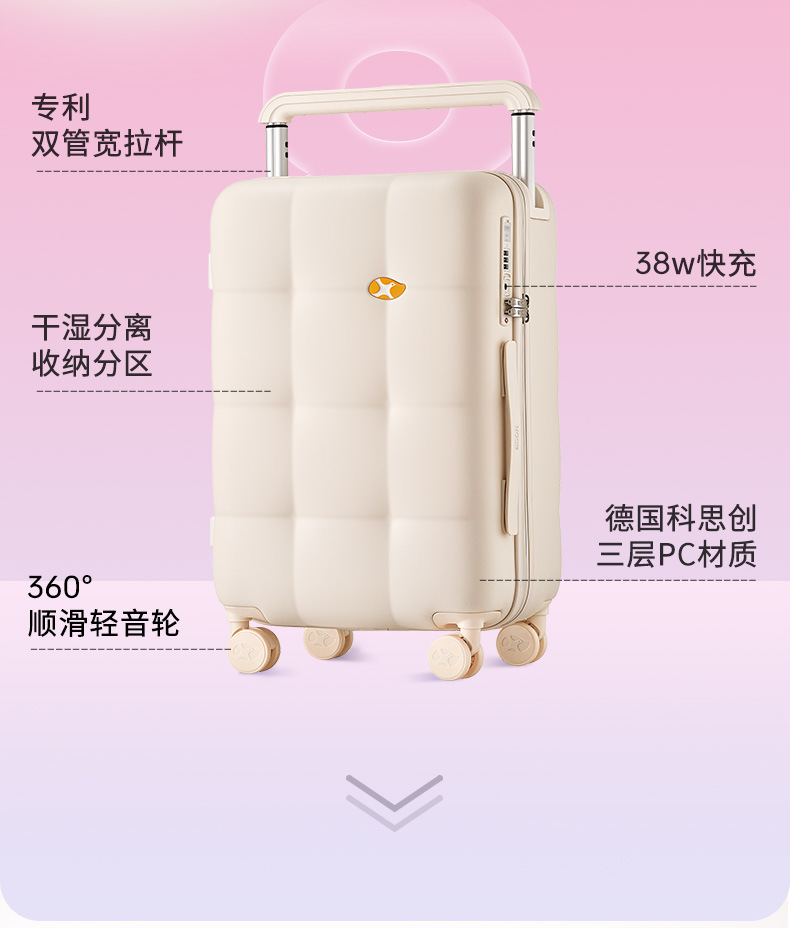 Vali kéo Mango Bird 20 inch chống rơi chống mài mòn, cổng sạc tiện lợi — Thanh kéo rộng có khóa kéo chống nước và cổng sạc hành lý màu hồng chi tiết 4