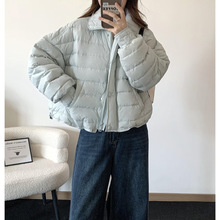 2026年冬季新款韩版糖果色翻领短款轻薄棉服女装宽松休闲棉服外套