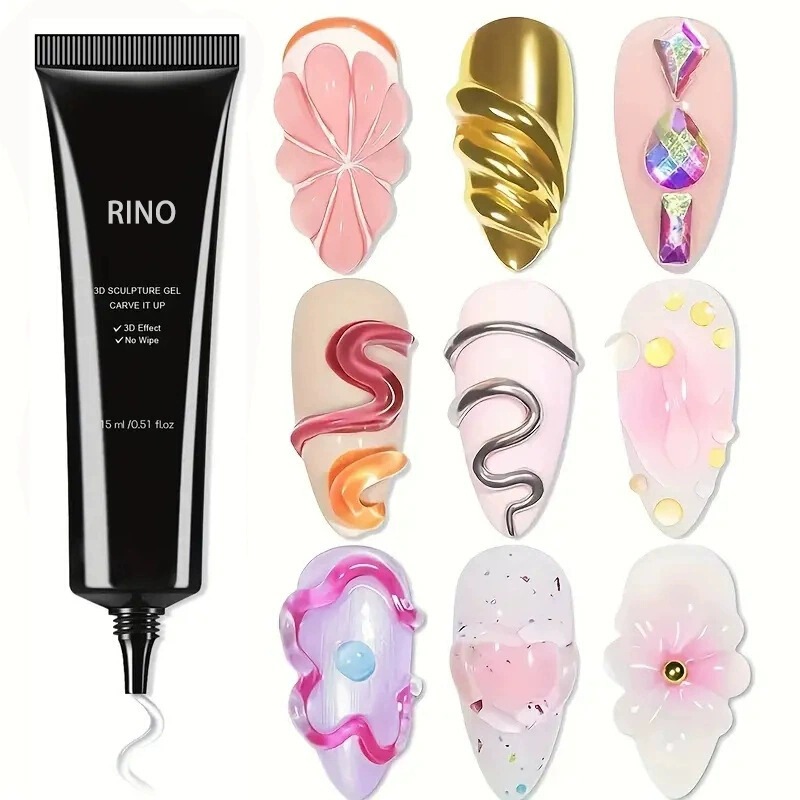 Cross-Border Nail Art Strong No-Wash Adhesive Gel for Rhinestones, 3D Stereo Gel, Uv Light Curing, 3D Effect, Moldable Powder Modeling Gel