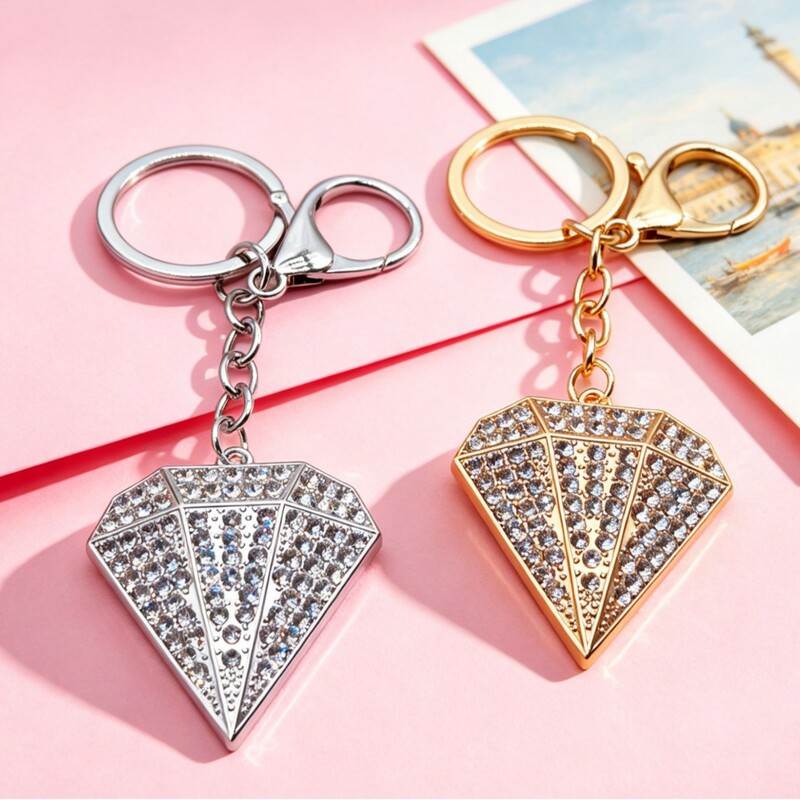 Cross-Border Keychain with a High-End Luxury Style, Fully Encrusted with Diamonds, Three-Dimensional Triangular Diamond Pendant, Car Keychain, Bag Accessory Cross-Border Keychain with a High-End Luxury Style, Fully Encrusted with Diamonds, Three-Dimensional Triangular Diamond Pendant, Car Keychain, Bag Accessory