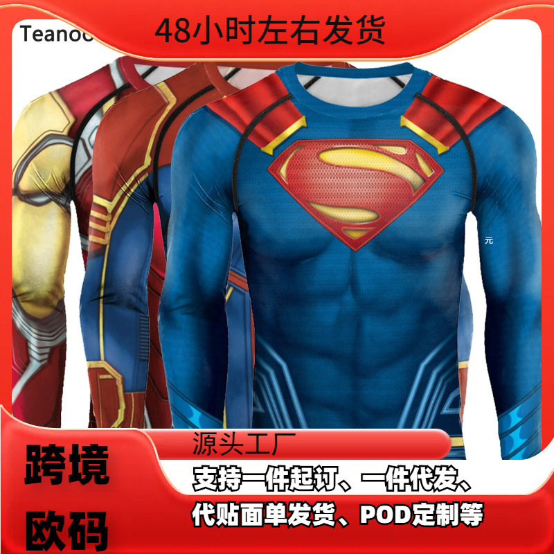 Men's Compression T-Shirt Long Sleeve 3D Tight Fitness Gym Sports Digital Printing Running Shirt Hero Jersey Cos