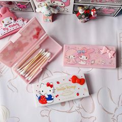 Authentic Sanrio Hello Kitty Meowy Cat Toothpick Line Portable Storage Box for Small Cotton Swabs
