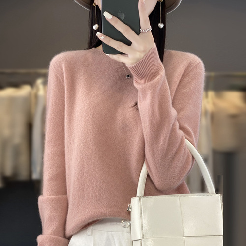 Ladies' One-piece Round Neck Wool Knit Casual Slimming Spring Autumn Winter New Style Versatile Light Luxury Top