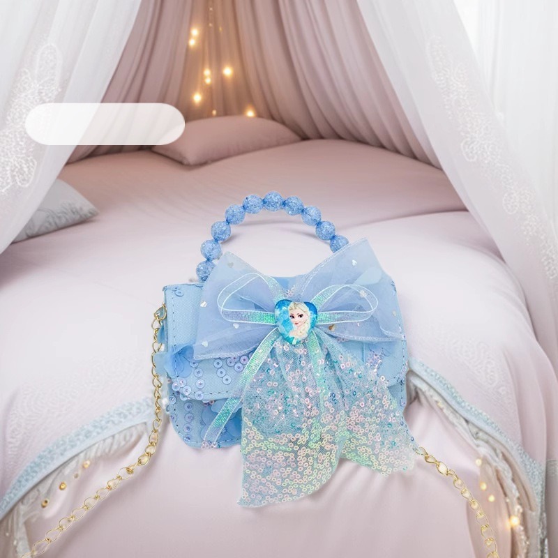 Fantástico arco de encaje princesa mochila lindos carteles animados niños bolsos de hombro bolsos de perlas de dibujos animados