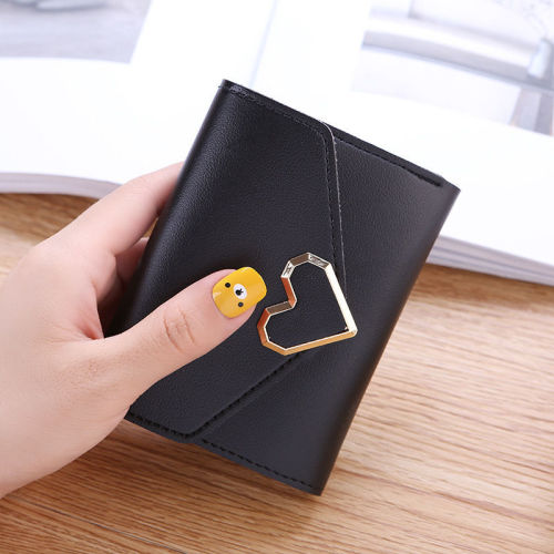 New simple wallet for female students, Korean style short cute mini coin purse, new heart-shaped buckle women's wallet