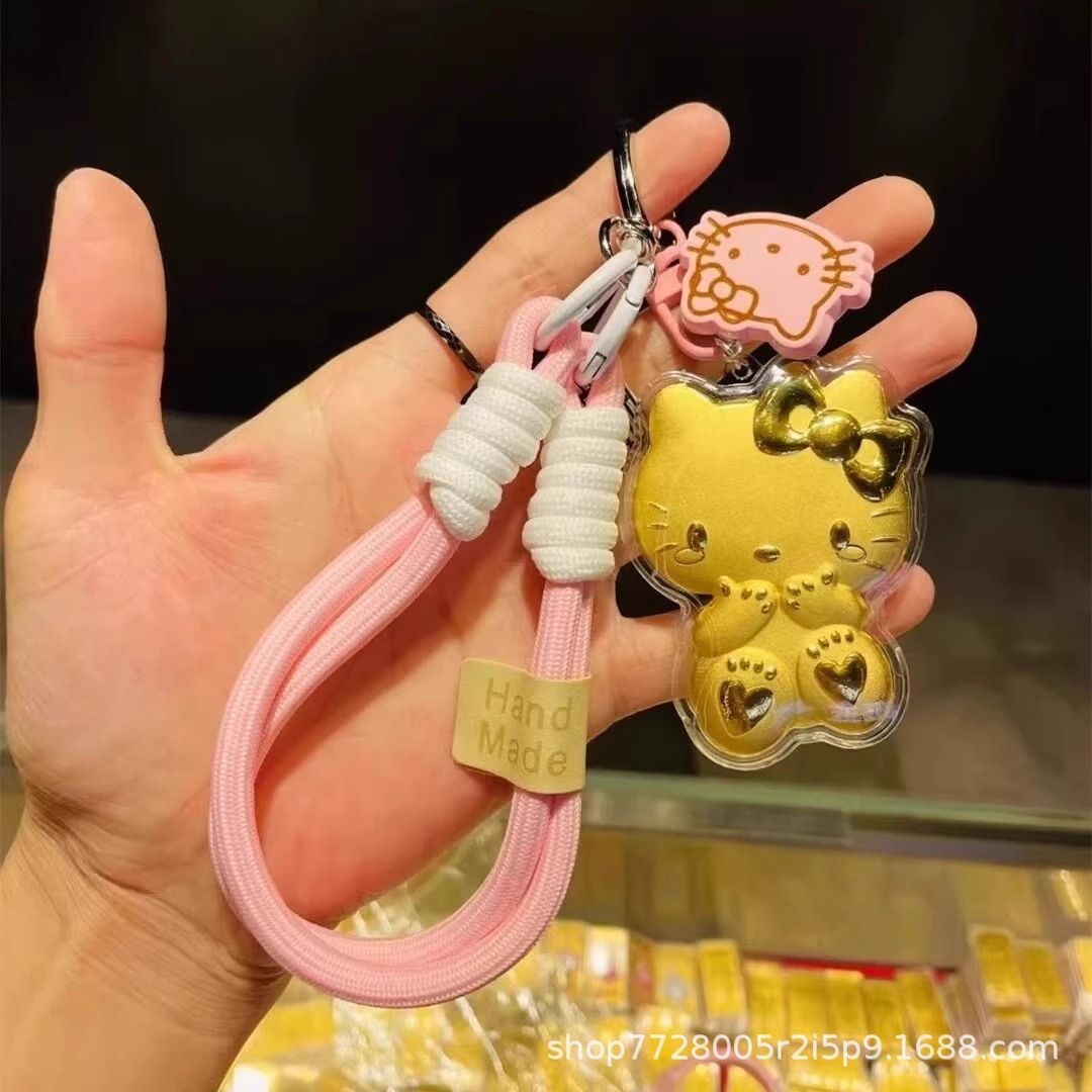 HelloKitty黄金手机贴足金999KT猫钥匙扣精致金箔挂件送女友礼物