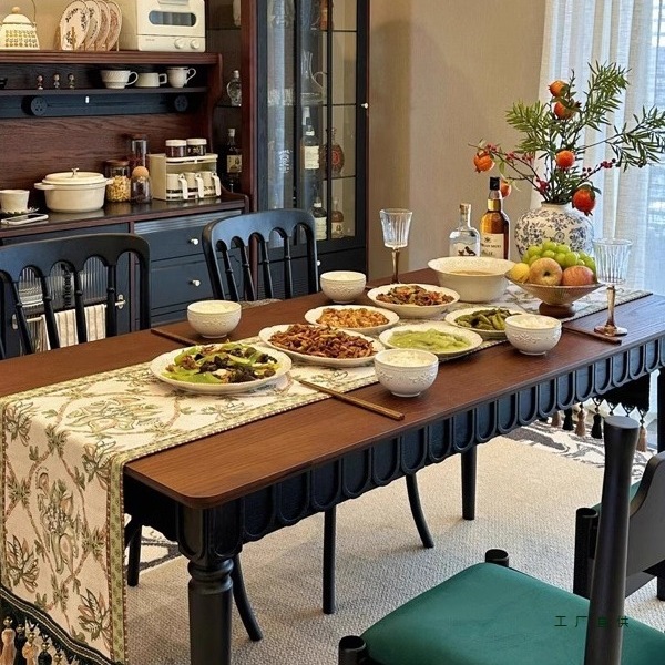 Medieval French Dining Table and Chair Combination Dining Table Home Retro Dining Table Rectangular Dining Table Rectangular Solid Wood Small Apartment