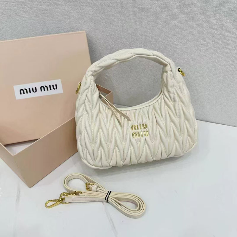 miu千金大小姐褶皱HOBO腋下包小羊皮饺子包手拎单肩斜挎月牙女包|undefined