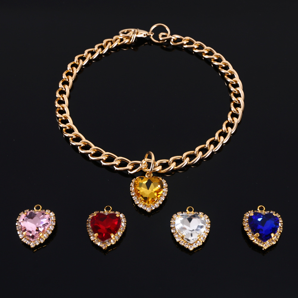 Comercio exterior mascotas gatos perros princesas metal amor diamante gemas collar ajustable collar de fiesta de cumpleaños colorido