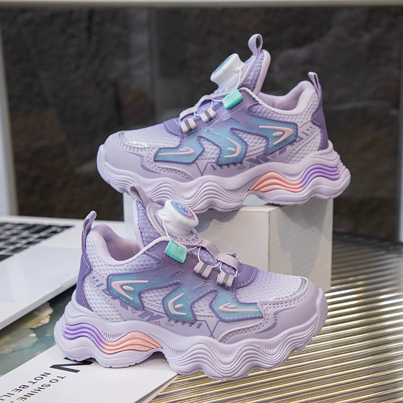 2024 Весенние и осенние ученики начальной и средней школы вращающиеся пуговицы детская спортивная обувь удобная сетка