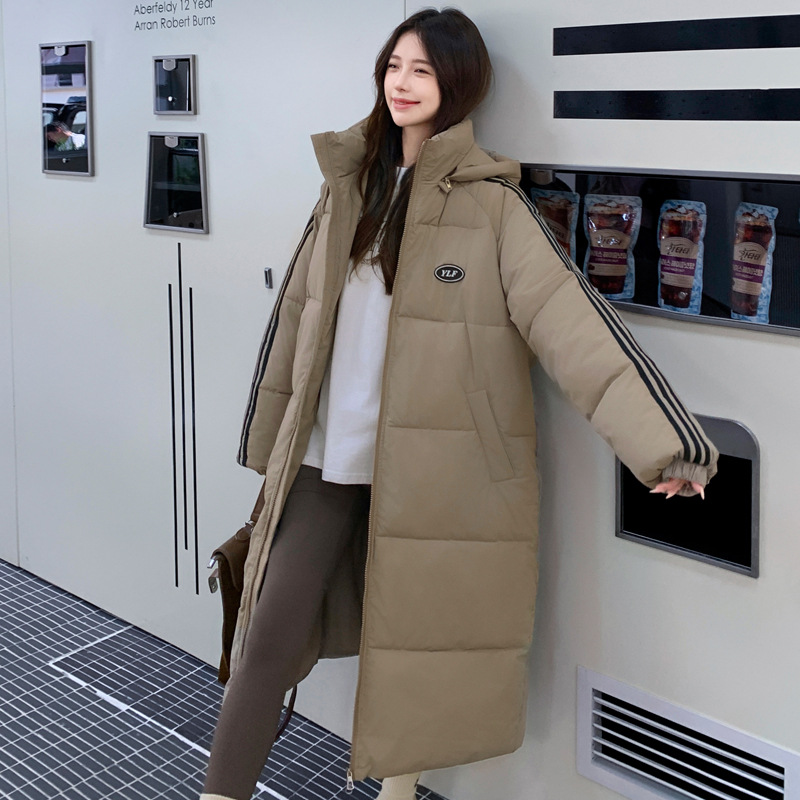 2024 nuevo invierno coreano suelto medio largo plumón chaqueta de algodón mujer gruesa ropa de algodón sobre rodillas ropa de pan