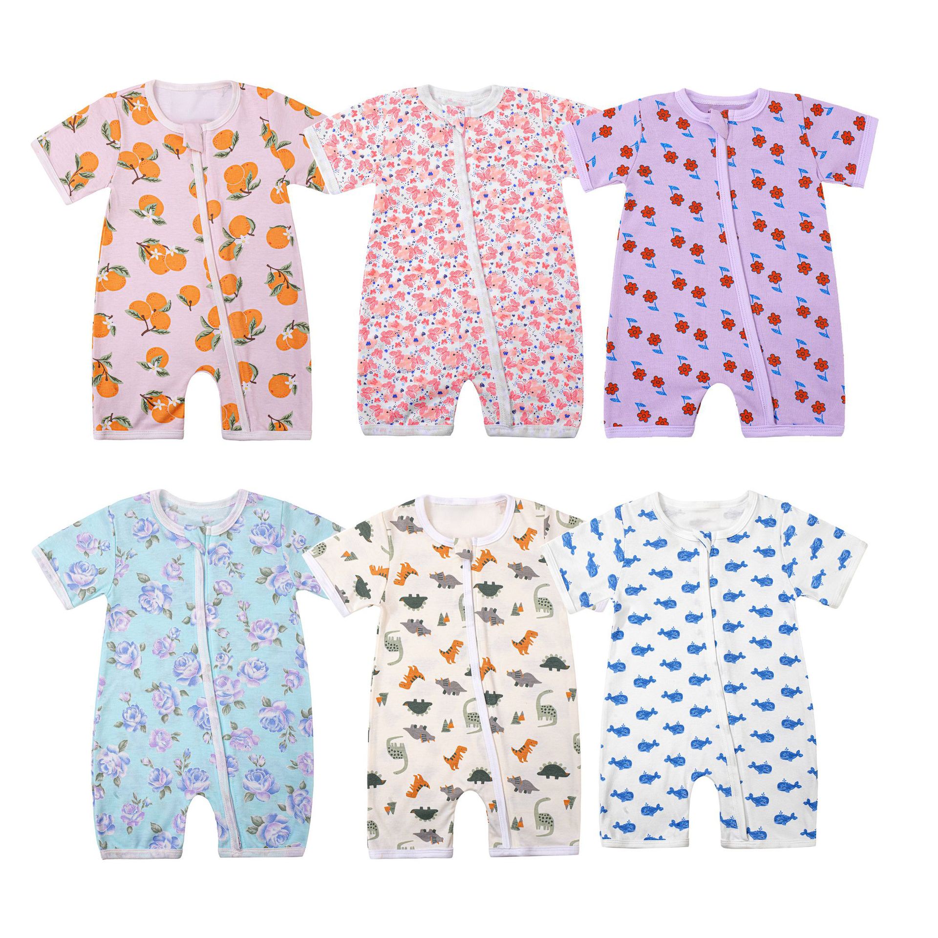 Baby Zipper Crawler Suit Baby Cute Printed Zipper Jumpsuit Cartoon Pattern Four Corners Flat Crawler Foreign Trade Wholesale