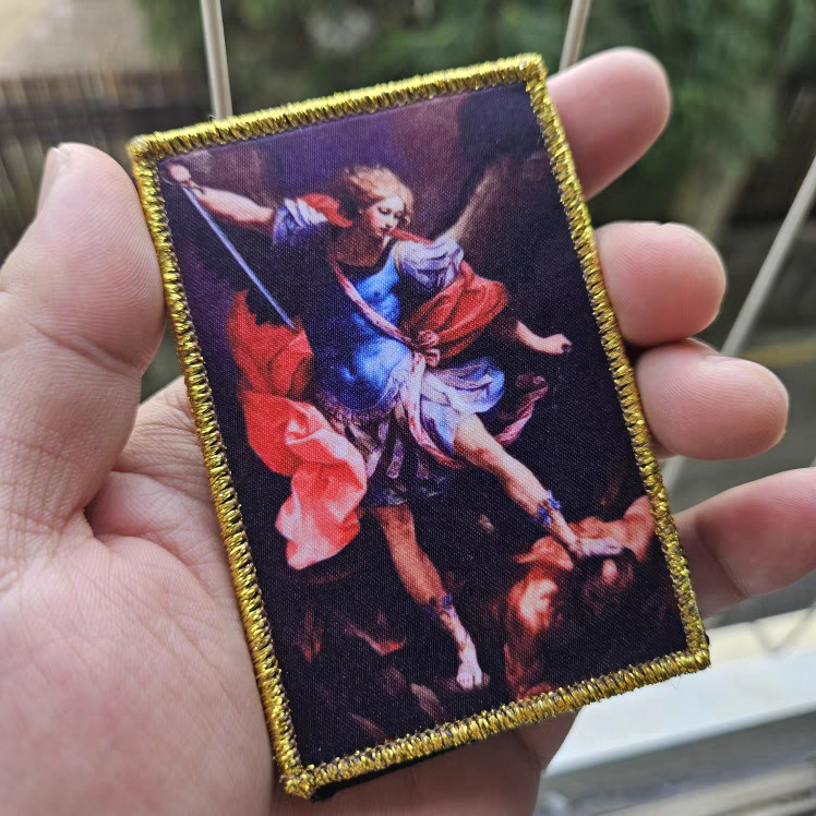 可定制大天使迈克尔击败撒旦热转印魔术贴服装补丁背包装饰画贴