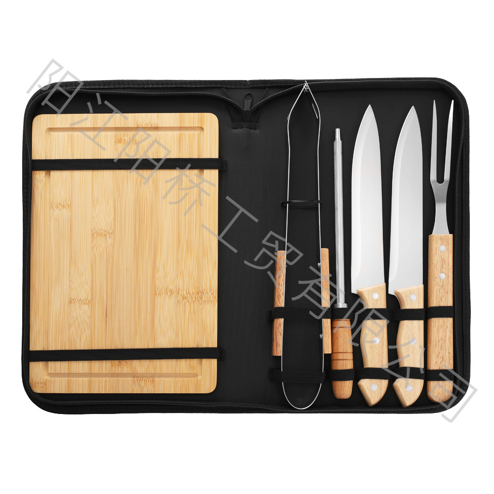 Spot fabricante de herramientas de barbacoa de acero inoxidable juego de pinzas de pala de mango de madera para barbacoa al aire libre juego completo