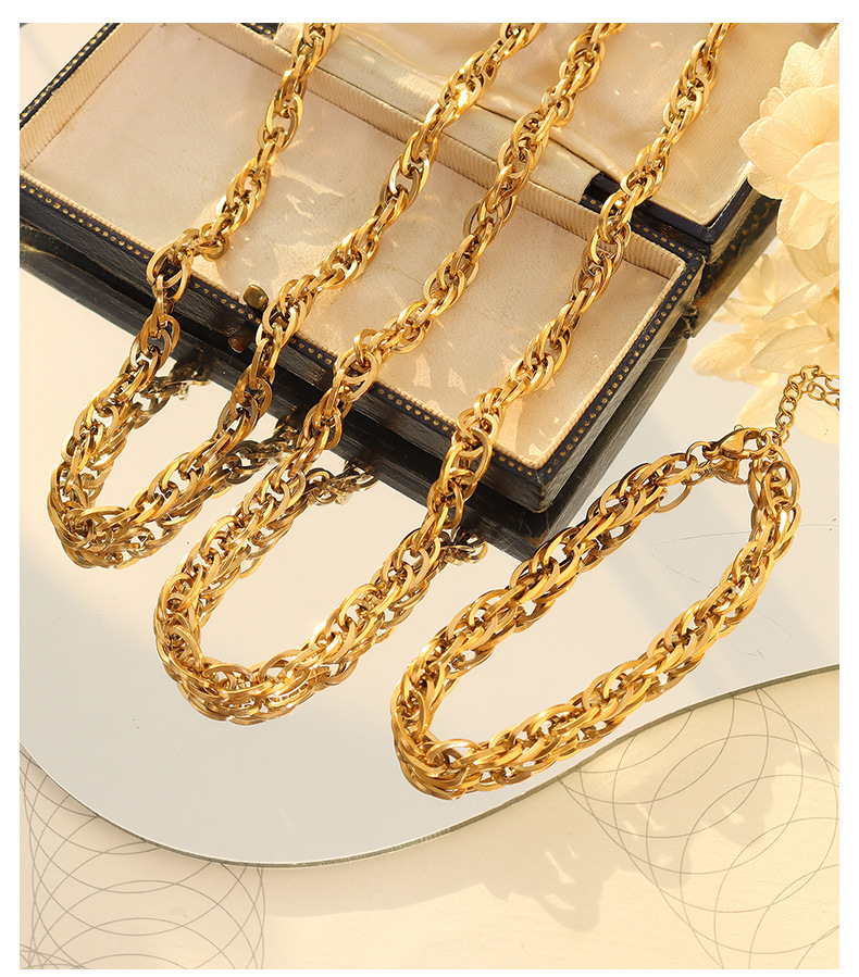 Gold, Silver Color European And American Stitching Thick Chain Exaggerated Bracelet Necklace Set Titanium Steel