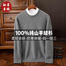 100%纯山羊绒衫男士圆领秋冬款高端软糯针织打底衫休闲全羊绒毛衣