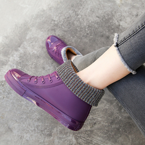 Korean version of trendy star low-top water shoes, women's working kitchen velvet short-tube fashionable rain boots for women