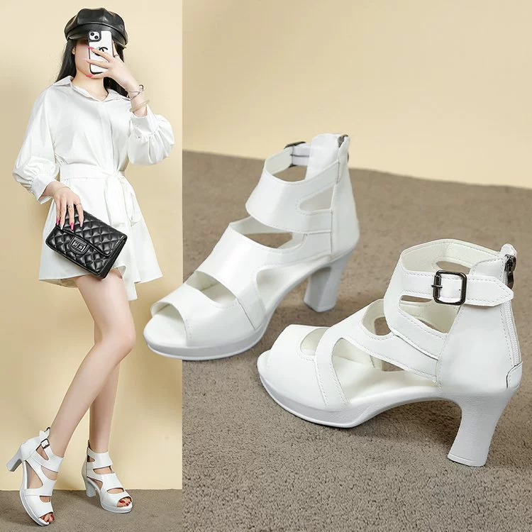 Женские сандалии 2025 года, новые модели, с вырезом «рыбий рот», римские сандалии на толстом каблуке и толстой подошве, универсальные короткие ботинки, водонепроницаемые, на платформе, на высоком каблуке.