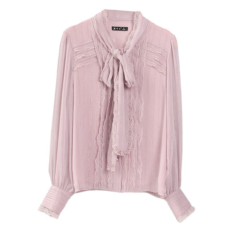 11128 один кусок волос 2024 осень новая французская рубашка высокого уровня изысканная шифоновая рубашка женская длинная рукава