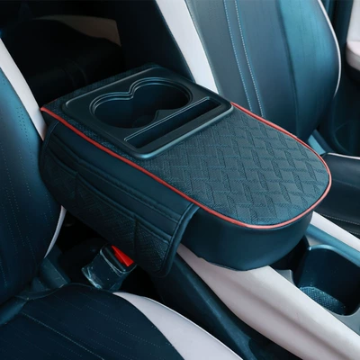Cup Holder Leather Houndstooth – Armrest box pad - black-red-line