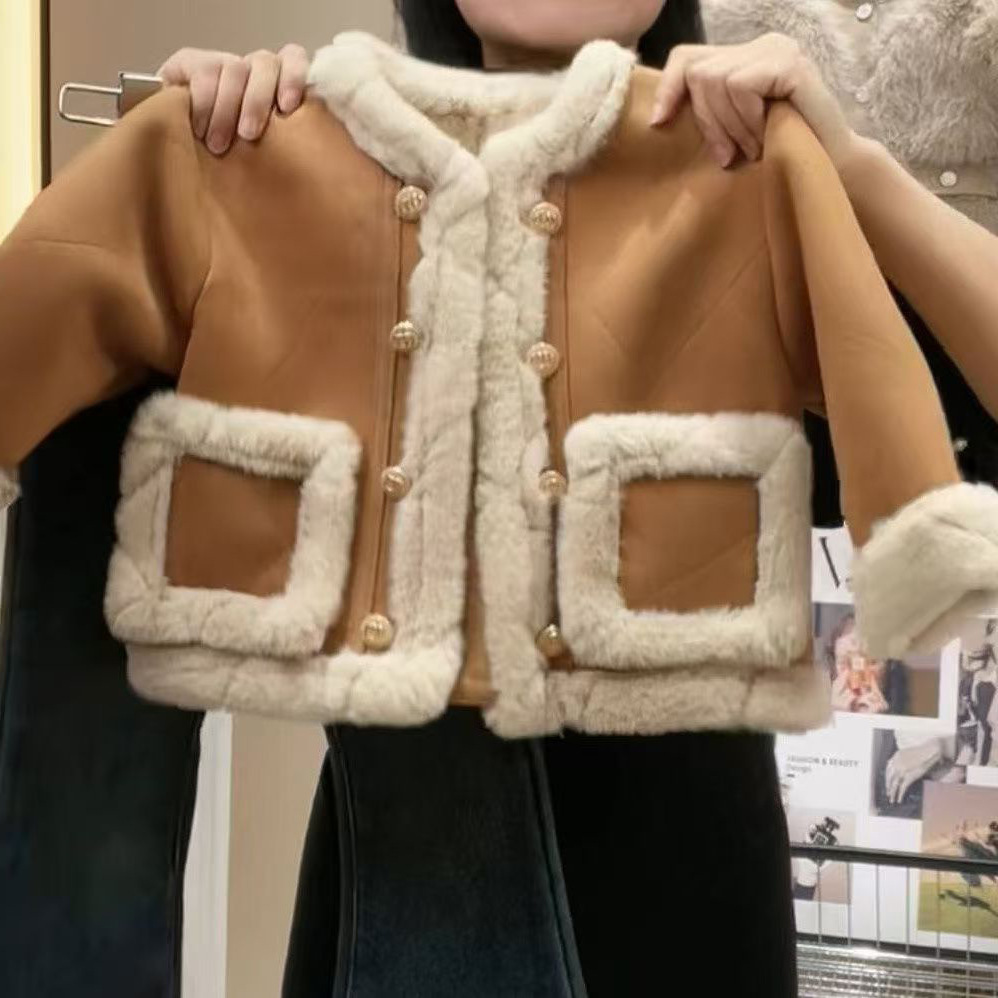 2024 새로운  소녀 겨울 서양식 두꺼운 코트 기모 청바지 투피스 소녀 가을과 겨울 세트