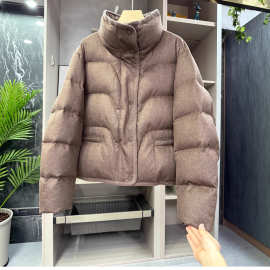 法柜！冬日小暖炉！宽松羊毛鹅绒羽绒服翻领短外套女