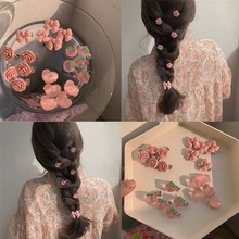 粉蝴蝶结发夹山茶花编发点缀头饰女麻花辫装饰发饰森系仙美小发夹