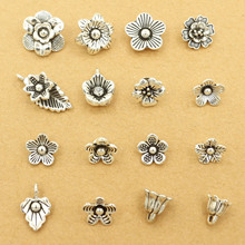 藏银花朵水晶diy吊坠配饰挂件 复古做旧串珠小花材料项链饰品配件