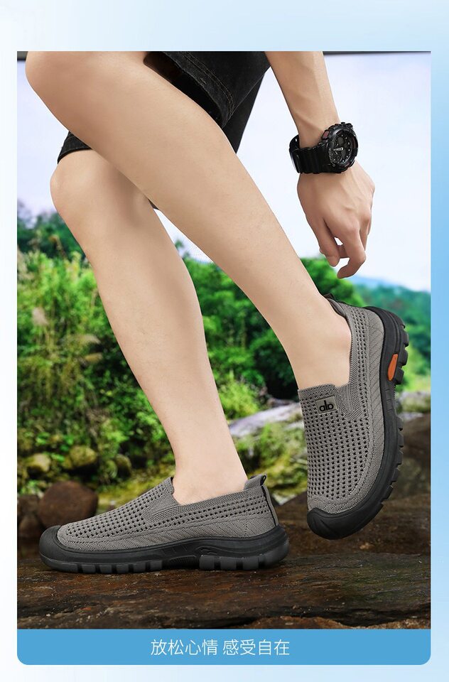 Giày nam lưới thoáng khí chân bè đế mềm chống trượt, kiểu giày lười cổ thấp — Màu nâu cà phê, màu xám, màu đen chi tiết 5