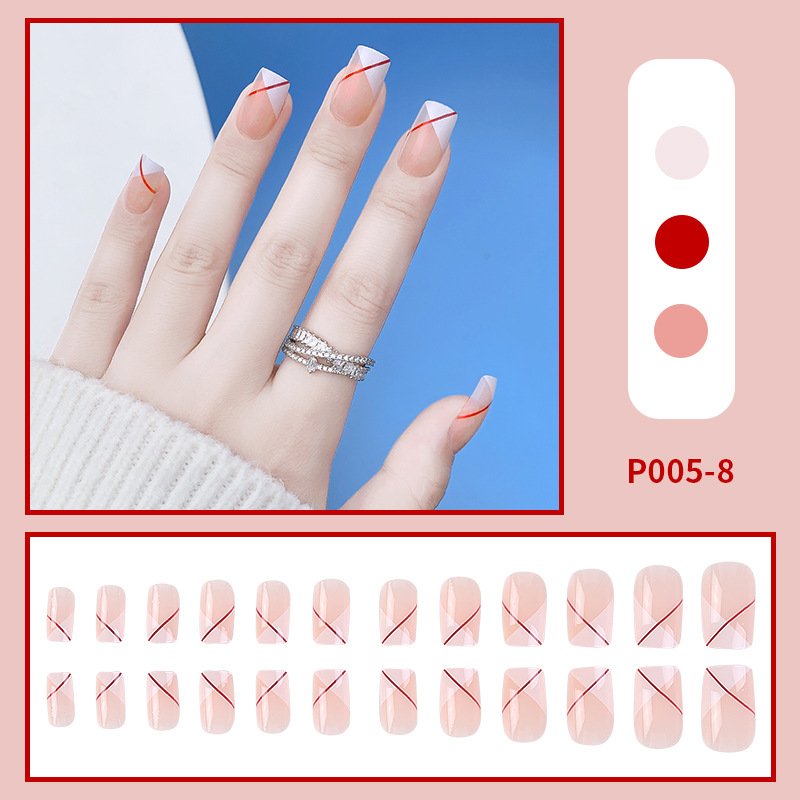 Fashion Manicure Mid-length Blush Golden Edge Blooming Fake Nail Wholesale display picture 9