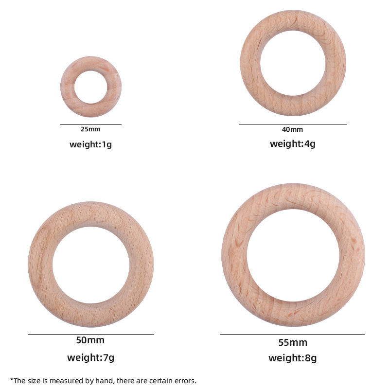 Bebé molar anillo de madera 25-55mm de madera maciza de haya anillo de juguete Niños DIY creativo mordedor pulsera mordedor palo