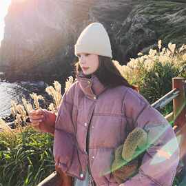 玫红色巨好看短款立领牛仔羽绒服女冬季2025新款保暖白鸭绒面包服