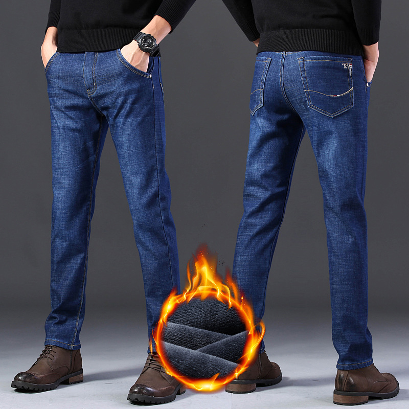Pantalones vaqueros de lana forrados de los hombres SLIM-Fit suave estiramiento Pantalones rectos pantalones vaqueros de los hombres marca de moda ventas directas de la fábrica