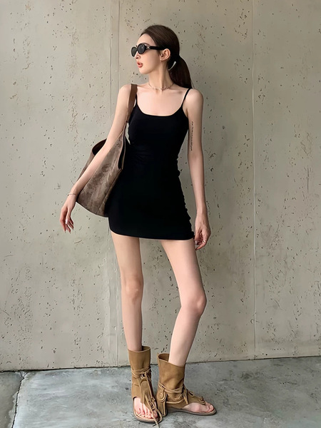 Sexy elastic summer short base black dress