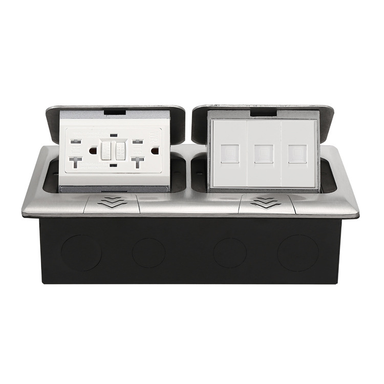 Dual pop-up 20A American standard leakage protection GFCI power supply embedded RJ45 network TR floor socket box Dual pop-up 20A American standard leakage protection GFCI power supply embedded RJ45 network TR floor socket box